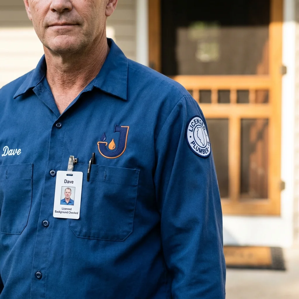 Licensed plumber showing ID badge in Cleveland, GA