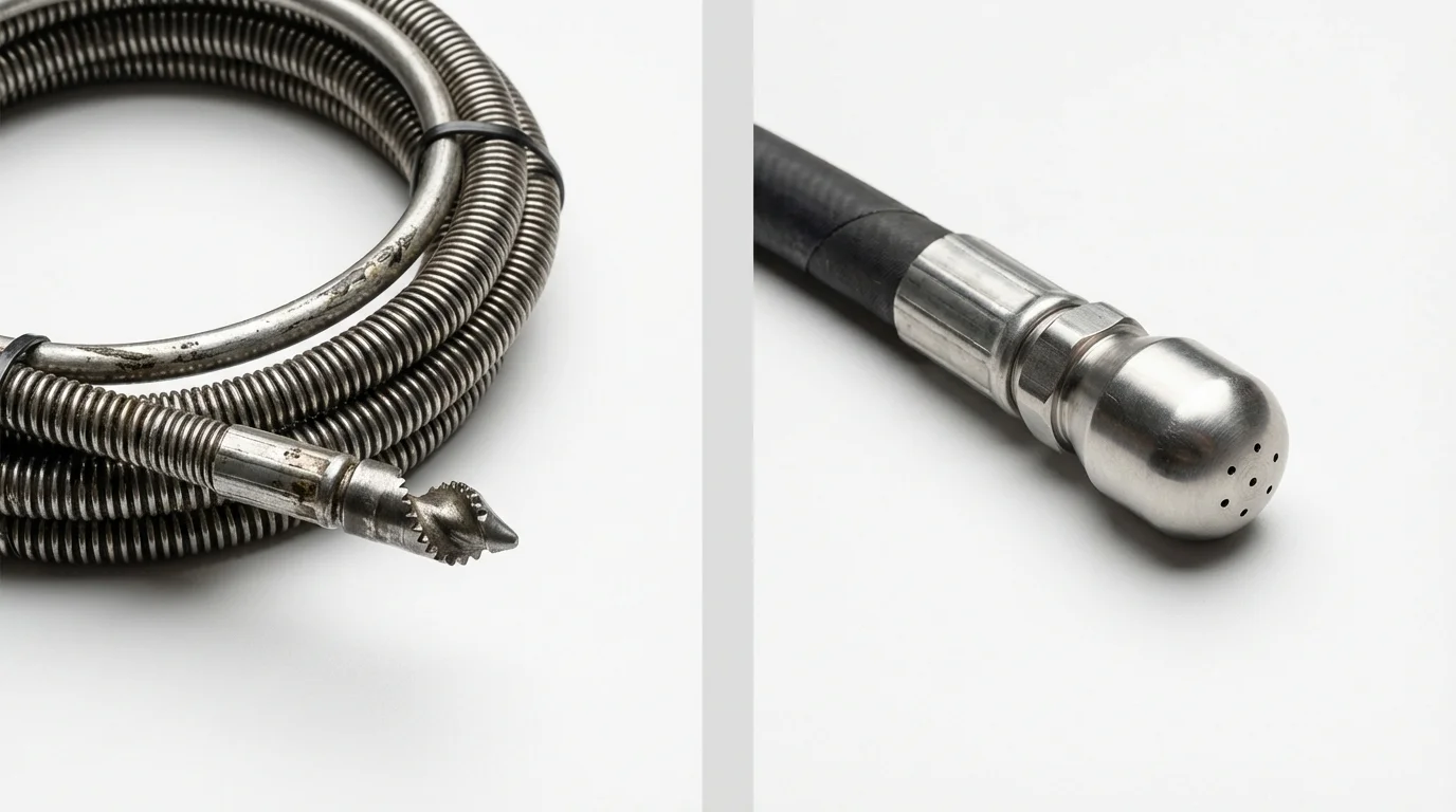 Drain snake cable and hydro jetting nozzle used for drain cleaning in Cleveland, GA