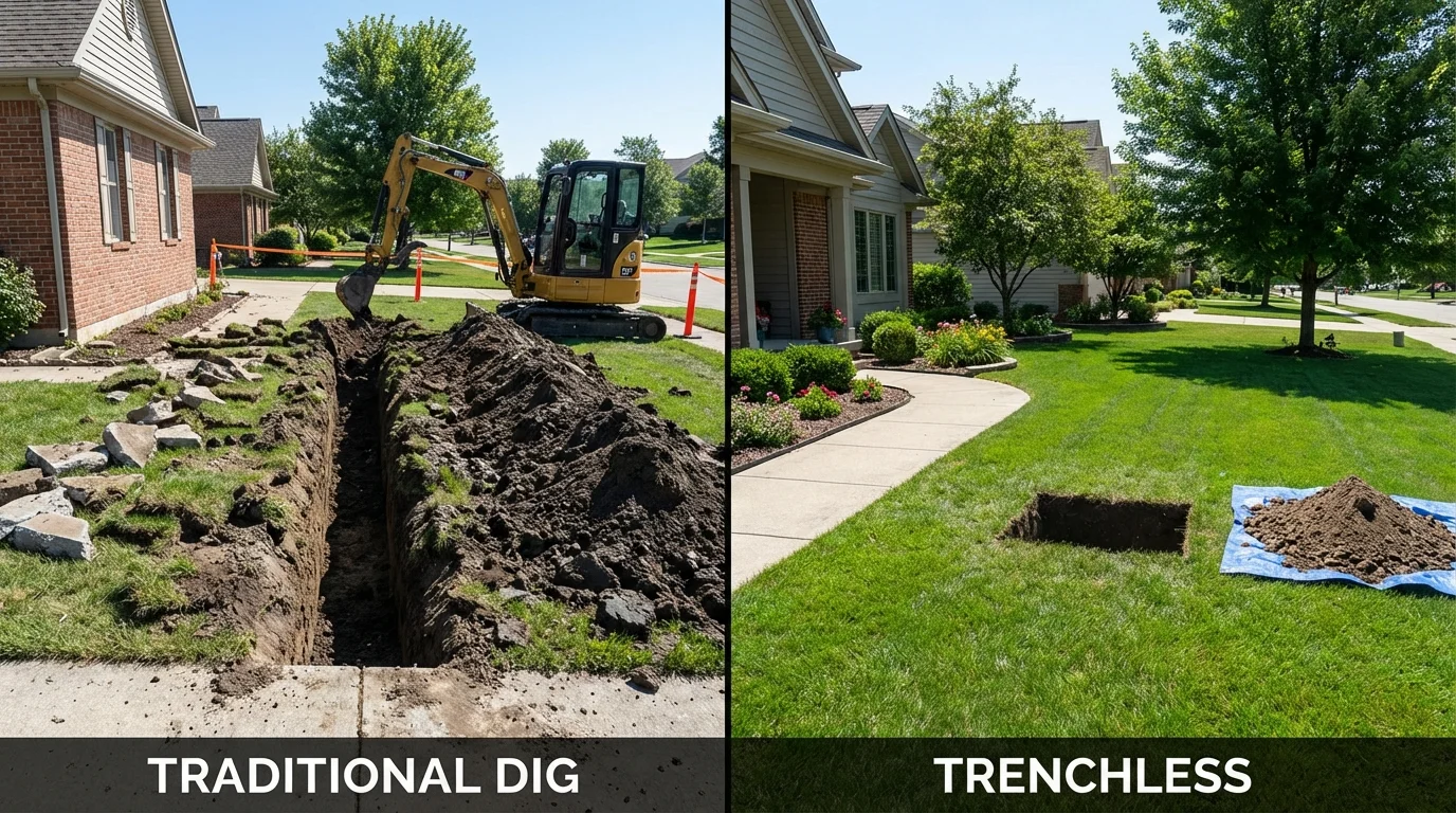 Trenchless sewer repair with minimal yard damage versus traditional excavation in Cleveland, GA